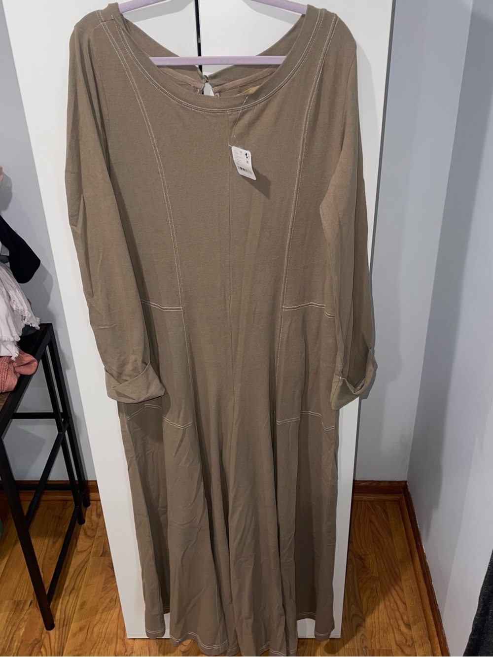 Free People Wide-Leg Long-Sleeve Jumpsuit in Taupe - Picture 2 of 8
